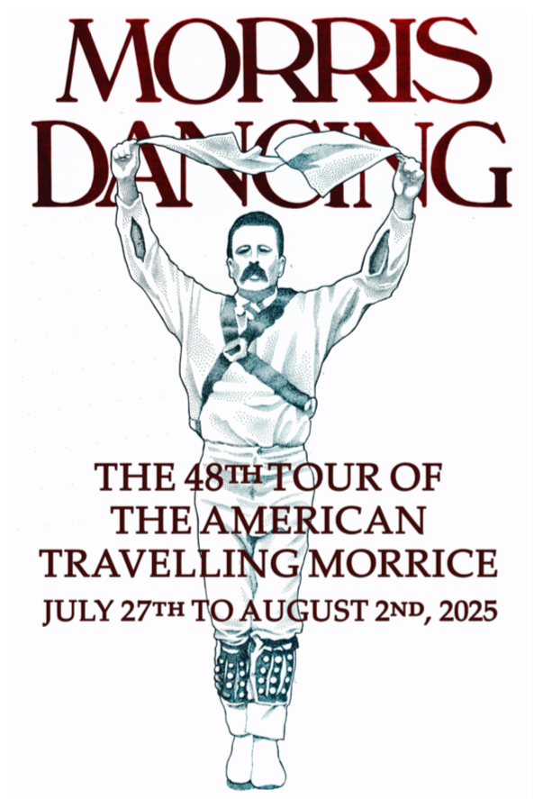 Brochure illustration artist: Roberta Wackett. Image is a stipple-point drawing of the Headington Quarry morris dancer, William Kimber.