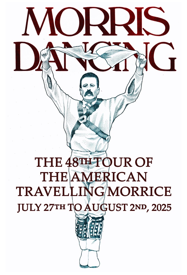 Brochure illustration artist: Roberta Wackett. Image is a stipple-point drawing of the Headington Quarry morris dancer, William Kimber.